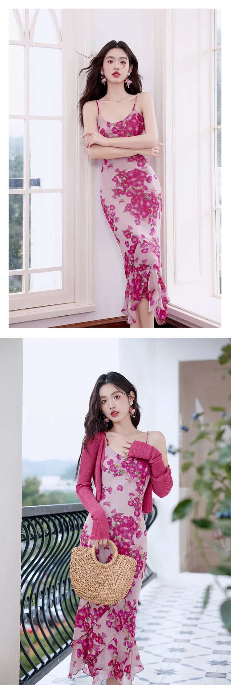Charming-Ladies-Floral-Print-Ruffle-Slip-Dress-with-Matching-Cover-Up-Set15