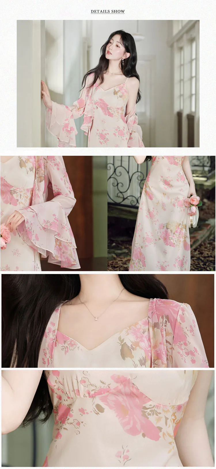 Charming-Pink-Floral-Print-Slip-Dress-with-V-Neck-Bell-Sleeve-Top-2-Piece-Set08