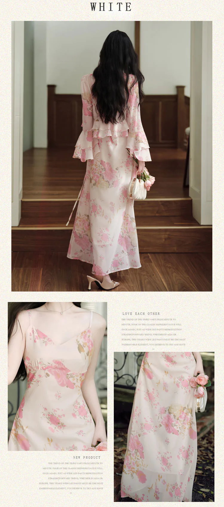 Charming-Pink-Floral-Print-Slip-Dress-with-V-Neck-Bell-Sleeve-Top-2-Piece-Set12
