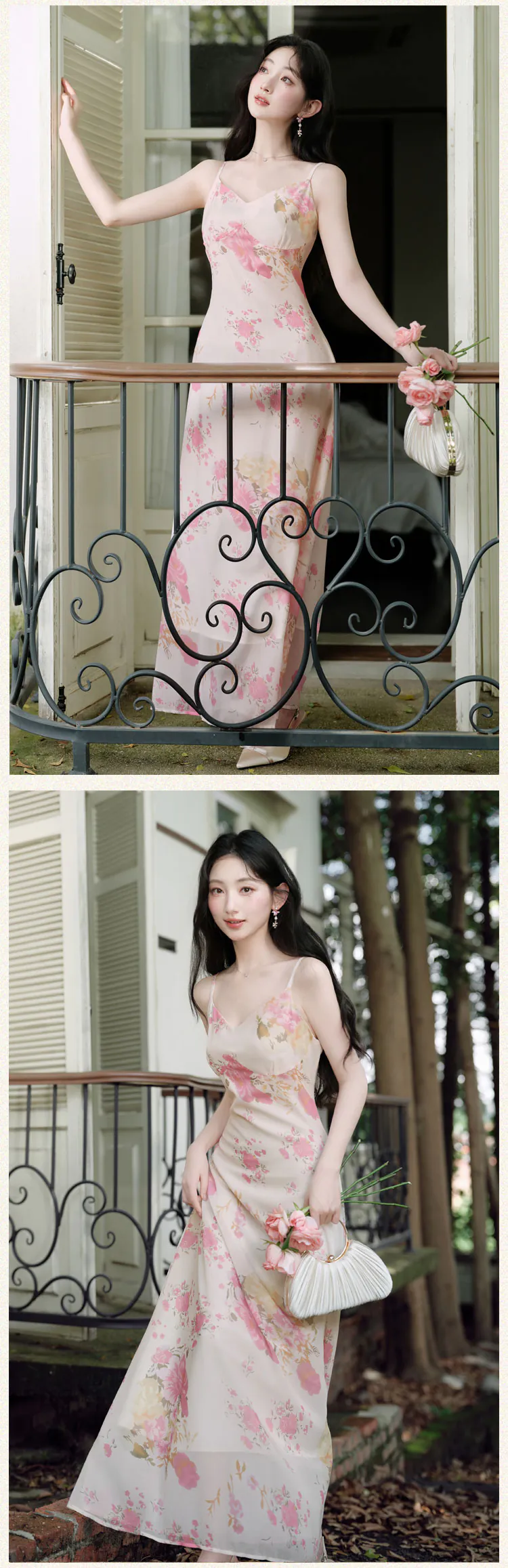 Charming-Pink-Floral-Print-Slip-Dress-with-V-Neck-Bell-Sleeve-Top-2-Piece-Set14