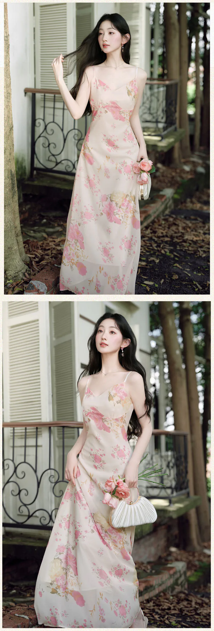 Charming-Pink-Floral-Print-Slip-Dress-with-V-Neck-Bell-Sleeve-Top-2-Piece-Set15