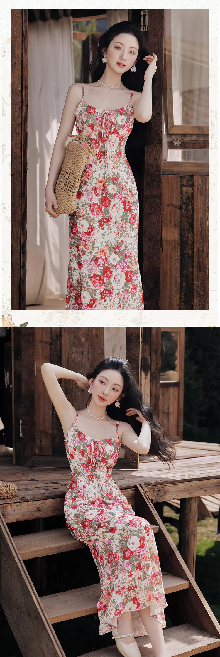 Chic-Boho-Vintage-Floral-Casual-Strap-Maxi-Dress-with-Pink-Cardigan-Set14
