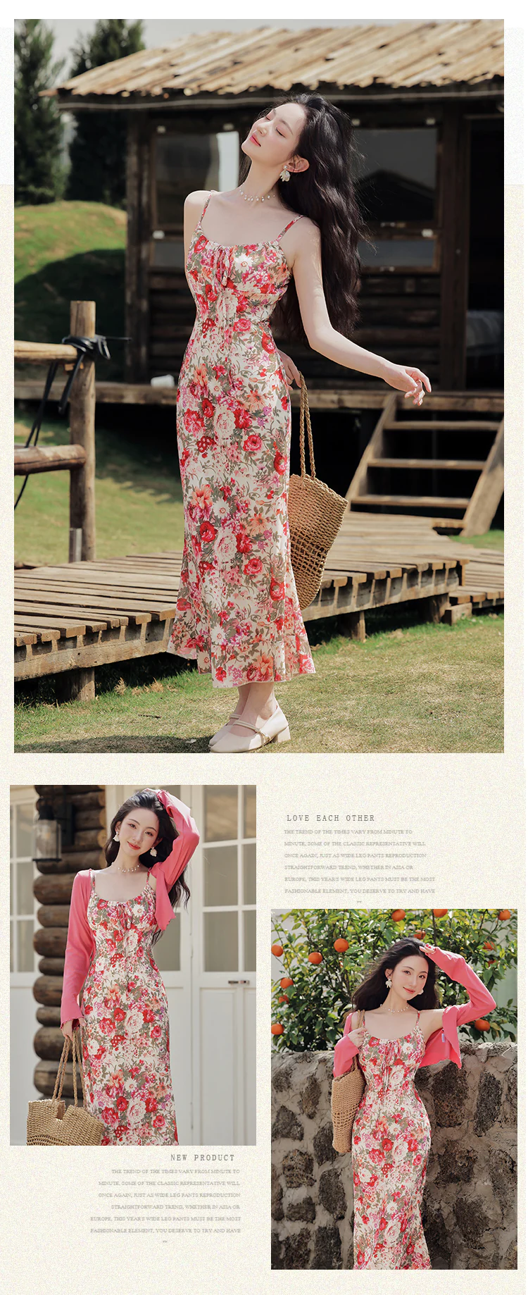 Chic-Boho-Vintage-Floral-Casual-Strap-Maxi-Dress-with-Pink-Cardigan-Set15