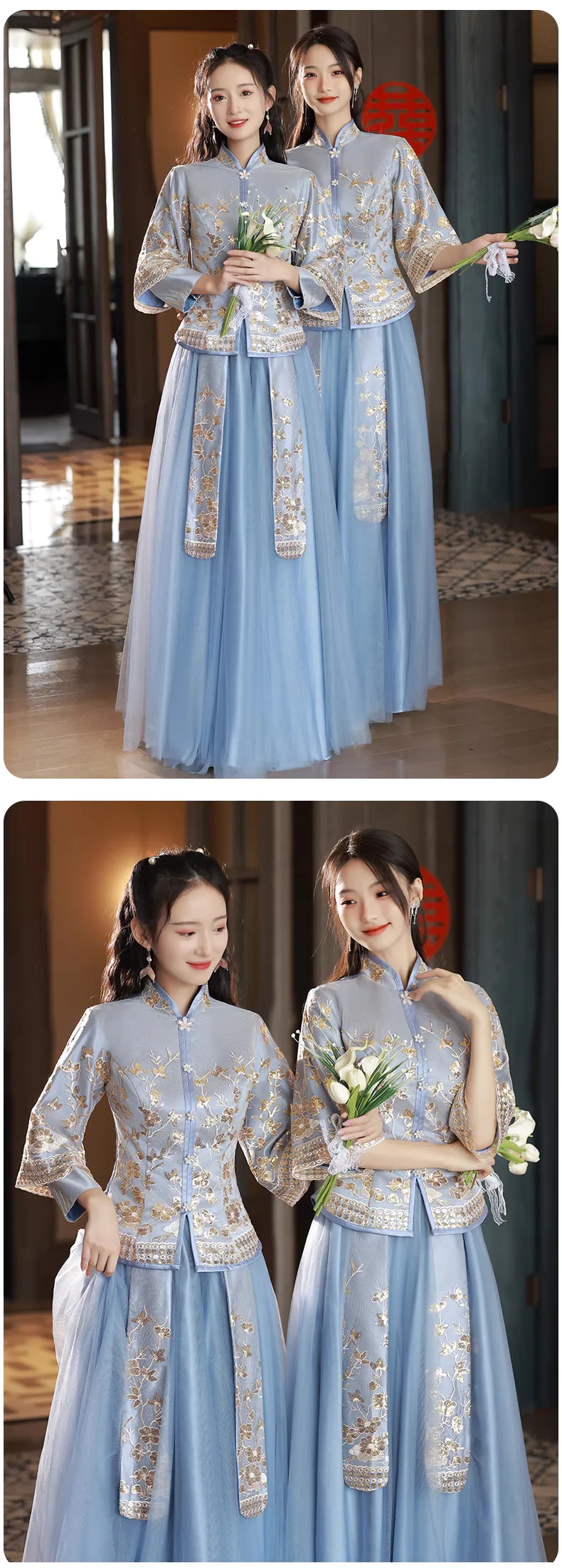 Chinese-Traditional-Style-Blue-Bridal-Wedding-Party-Bridesmaid-Dress14