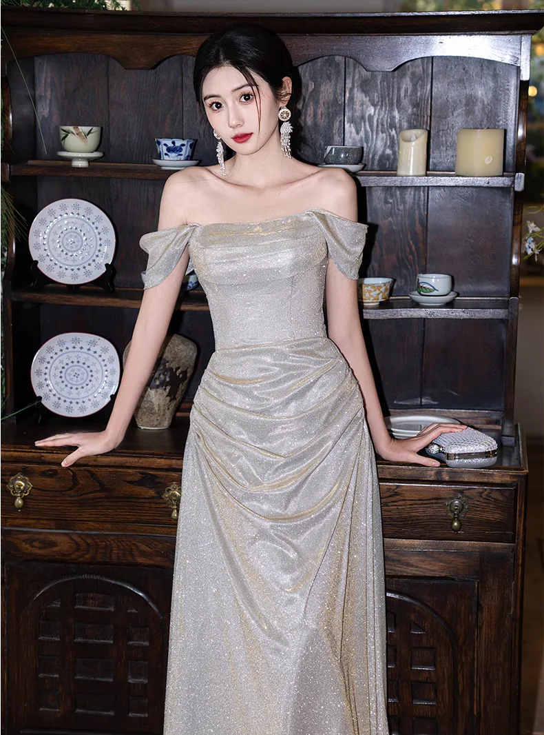 Elegant-Champagne-Gold-Off-Shoulder-Sparkly-Bridesmaid-Party-Dress18