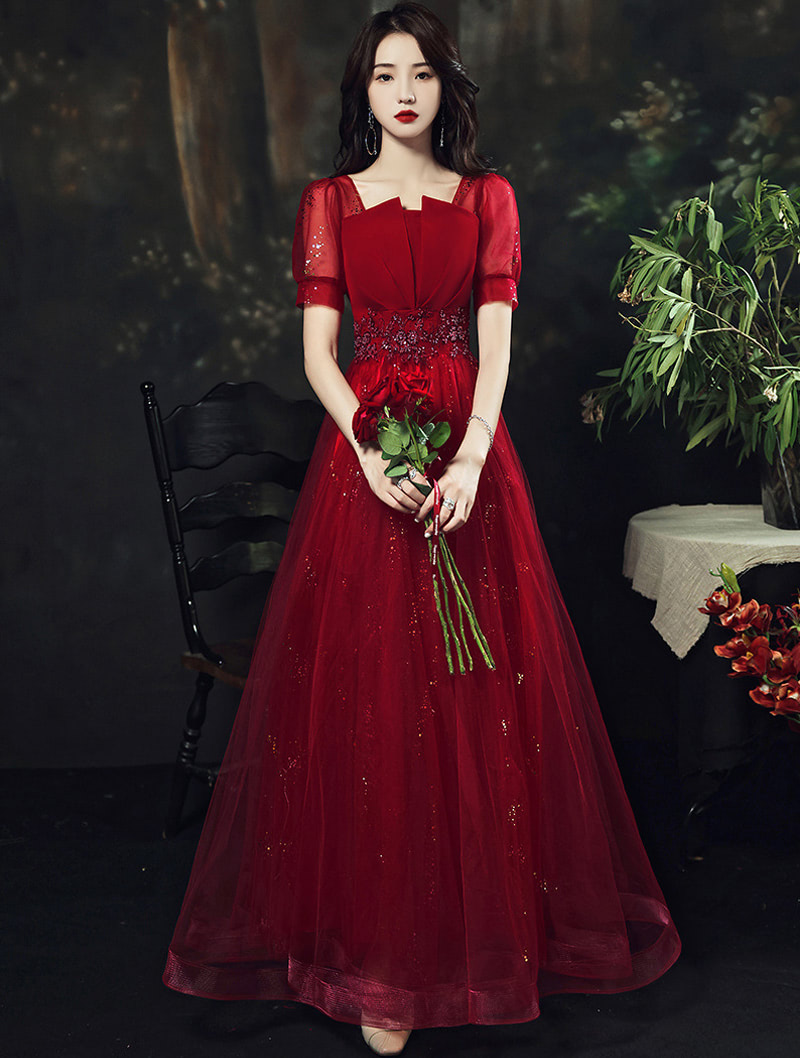 Elegant Red Wine Chiffon Long Prom Dress Burgundy Ball Gown01