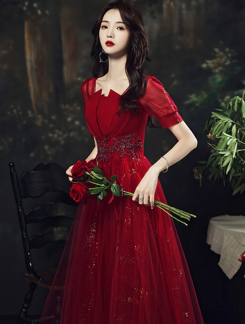 Elegant Red Wine Chiffon Long Prom Dress Burgundy Ball Gown02