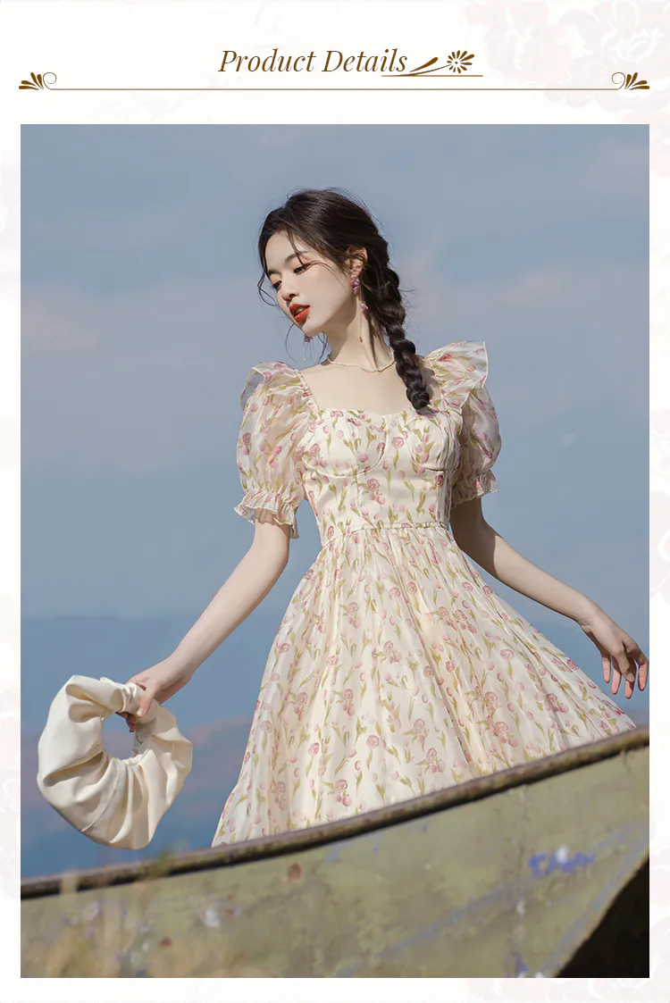 Elegant-Square-Neck-Short-Sleeve-Tulip-Floral-Printed-Casual-Dress08
