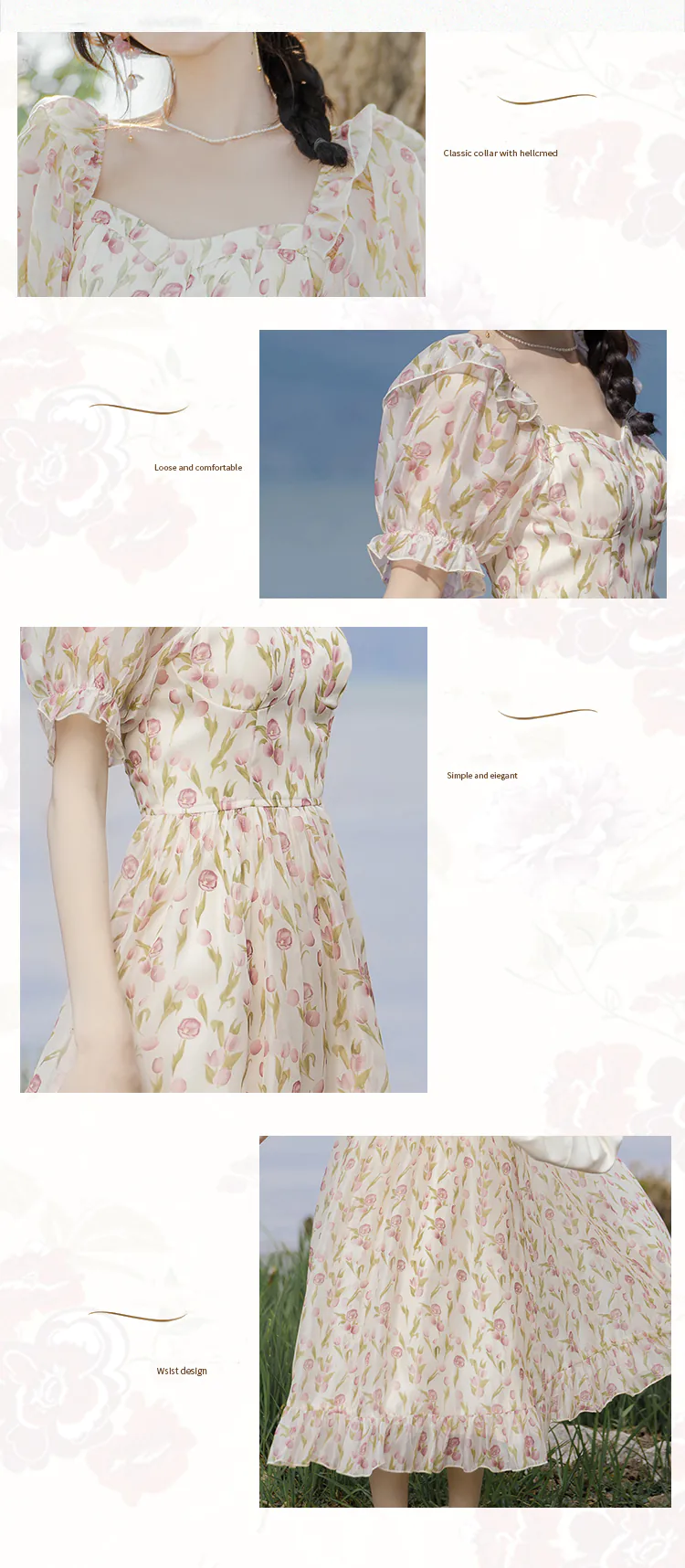 Elegant-Square-Neck-Short-Sleeve-Tulip-Floral-Printed-Casual-Dress09