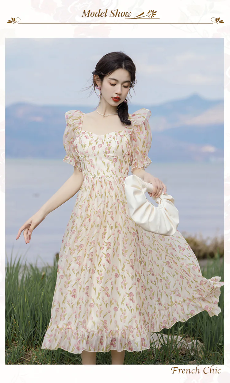 Elegant-Square-Neck-Short-Sleeve-Tulip-Floral-Printed-Casual-Dress10