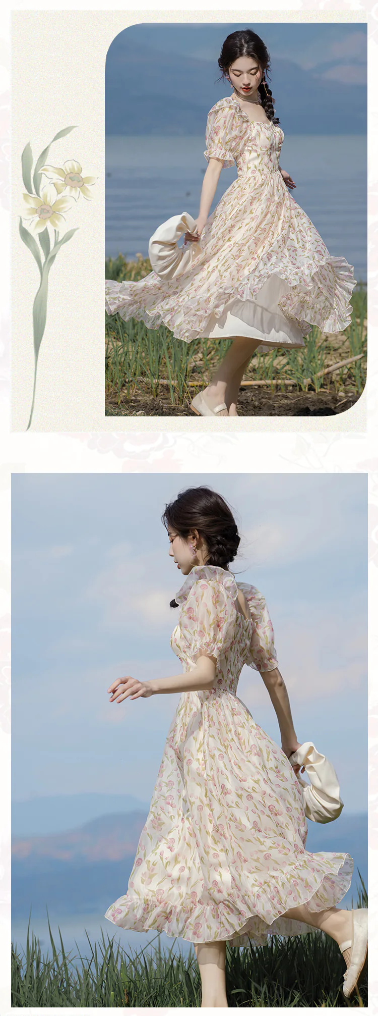 Elegant-Square-Neck-Short-Sleeve-Tulip-Floral-Printed-Casual-Dress11