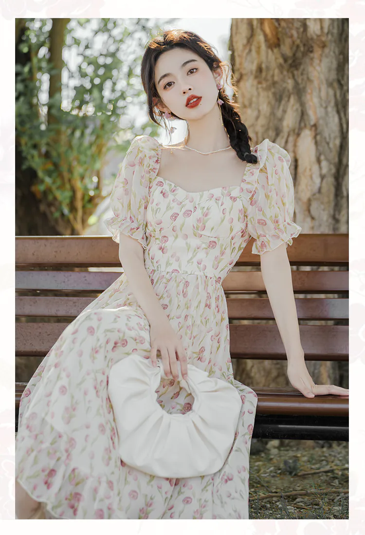 Elegant-Square-Neck-Short-Sleeve-Tulip-Floral-Printed-Casual-Dress13