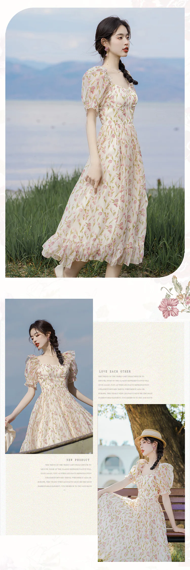 Elegant-Square-Neck-Short-Sleeve-Tulip-Floral-Printed-Casual-Dress14