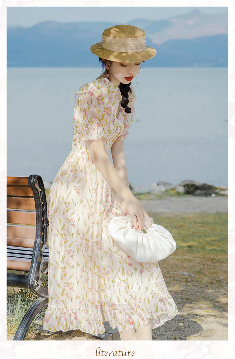 Elegant-Square-Neck-Short-Sleeve-Tulip-Floral-Printed-Casual-Dress15