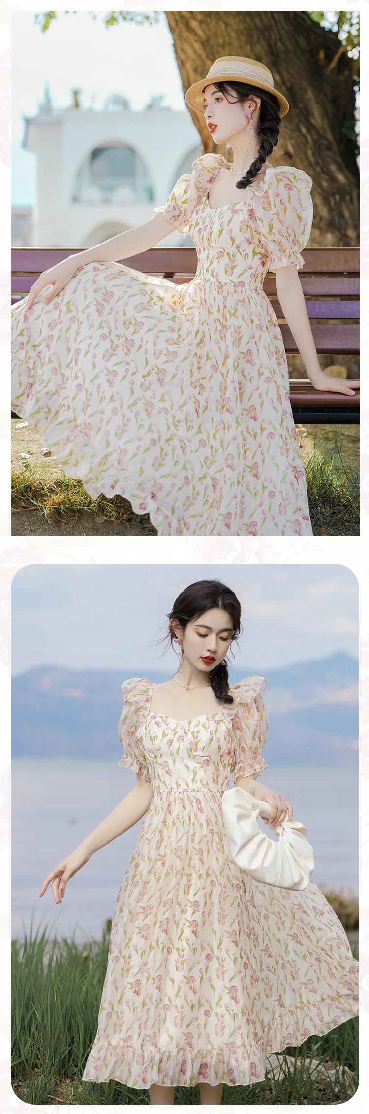 Elegant-Square-Neck-Short-Sleeve-Tulip-Floral-Printed-Casual-Dress17
