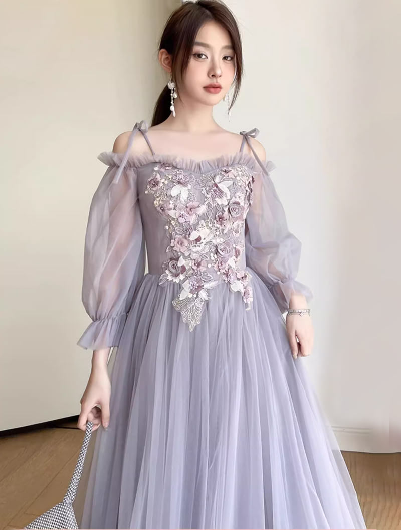 Fairy Grayish Purple Floral Embroidery Wedding Guest Bridesmaid Dress01