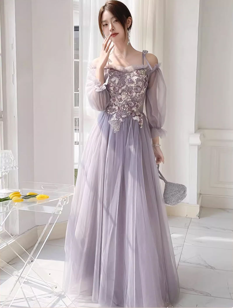 Fairy Grayish Purple Floral Embroidery Wedding Guest Bridesmaid Dress01