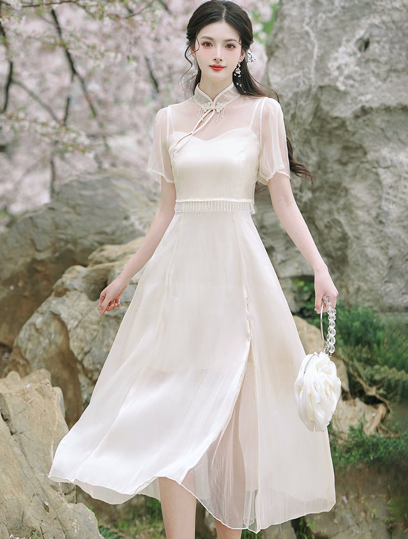 Fairy Modern Casual Qipao Tea Ceremony Dress with Pankou Knots01