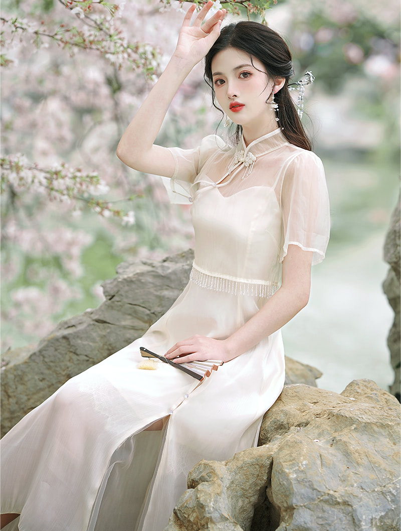 Fairy Modern Casual Qipao Tea Ceremony Dress with Pankou Knots03