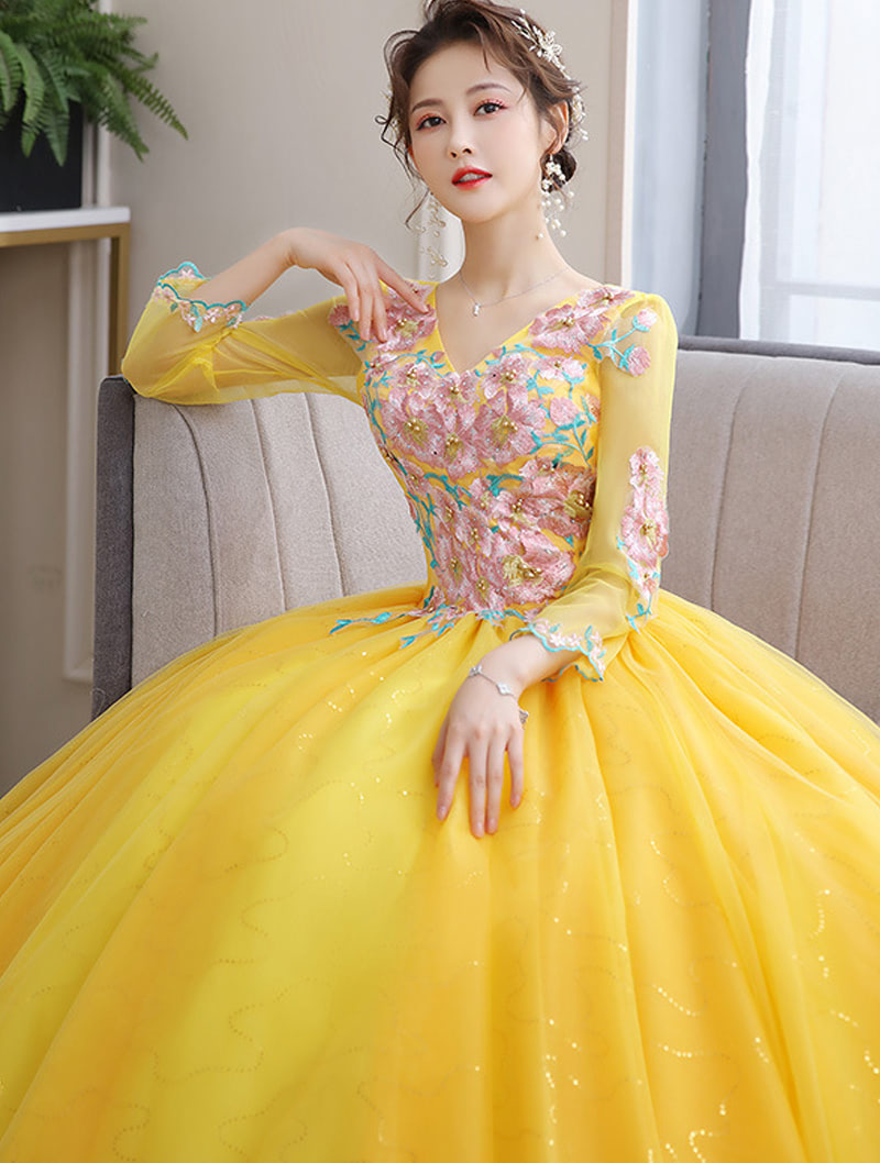 Golden Embroidery Puffy Skirt Gauze Wedding Evening Party Dress02
