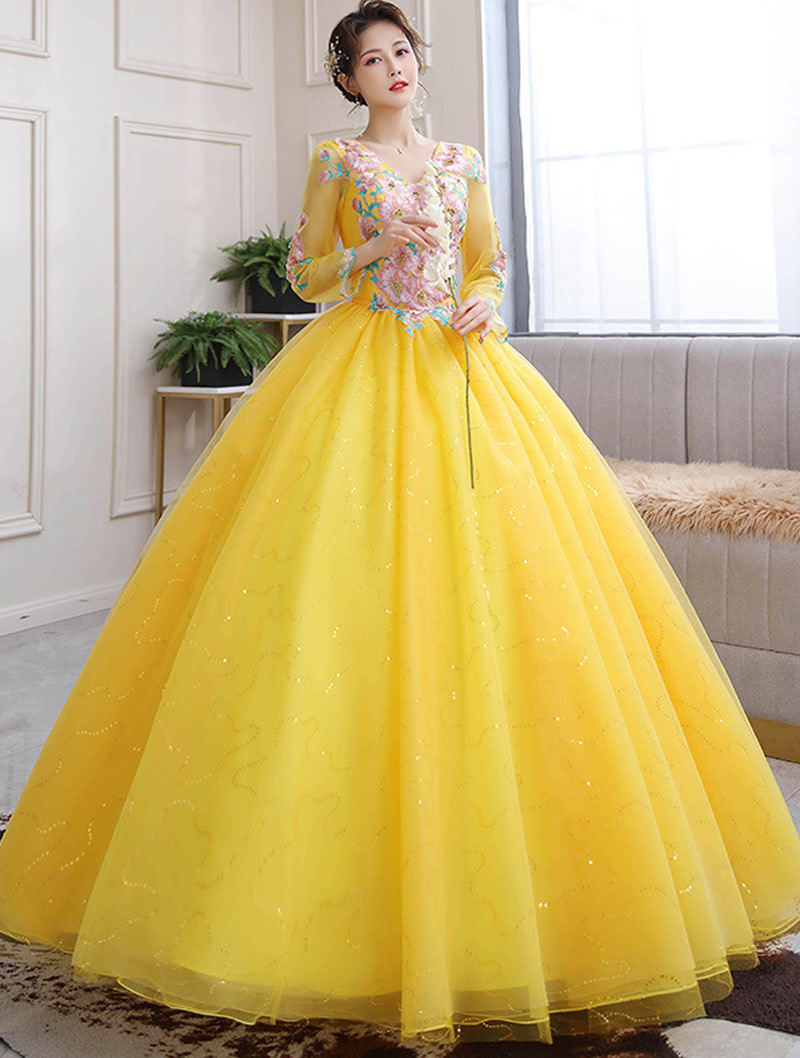 Golden Embroidery Puffy Skirt Gauze Wedding Evening Party Dress01