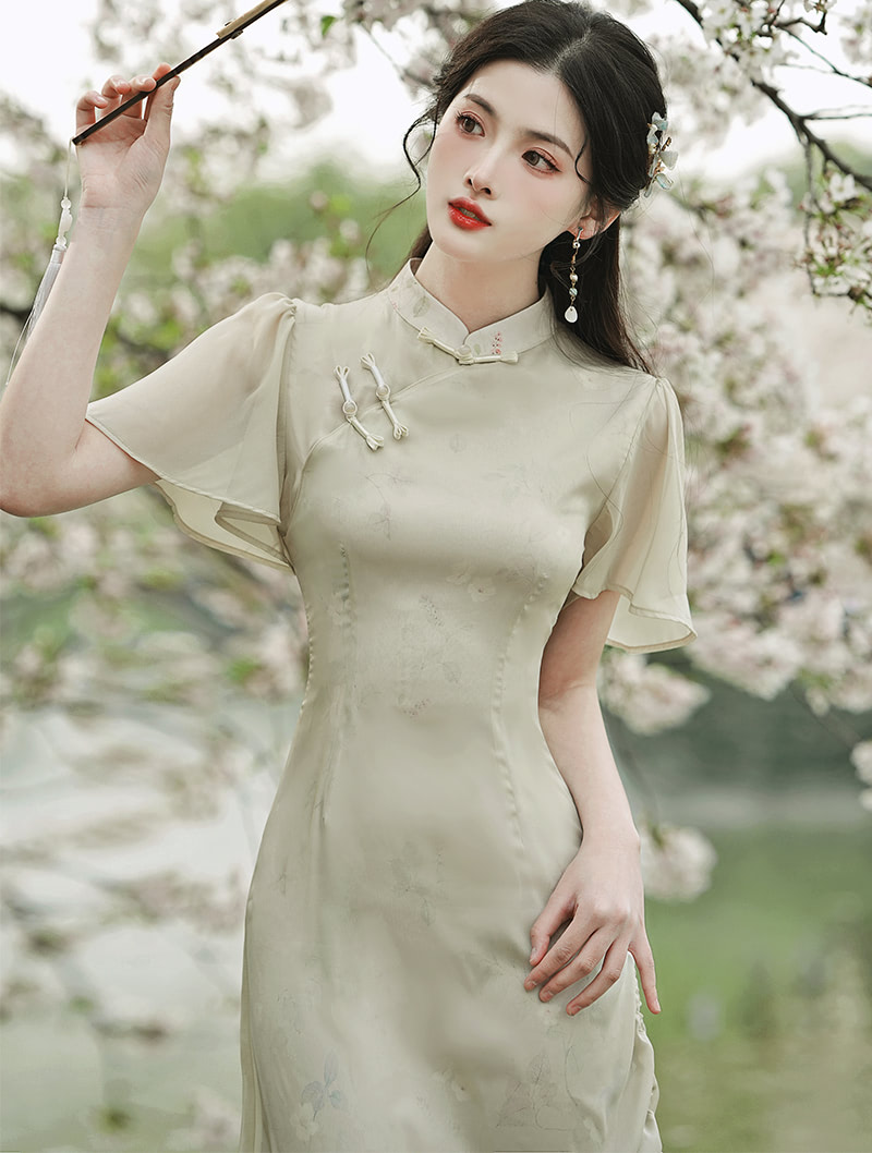 Ladies A Line Green Chinese Modern Cheongsam Costume Qipao Dress02