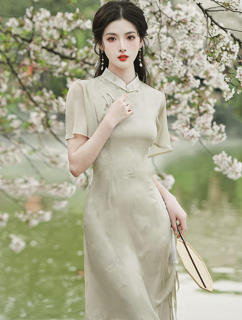 Ladies A Line Green Chinese Modern Cheongsam Costume Qipao Dress04