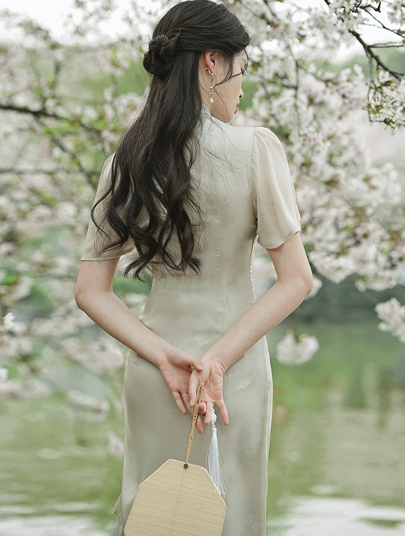 Ladies A Line Green Chinese Modern Cheongsam Costume Qipao Dress05