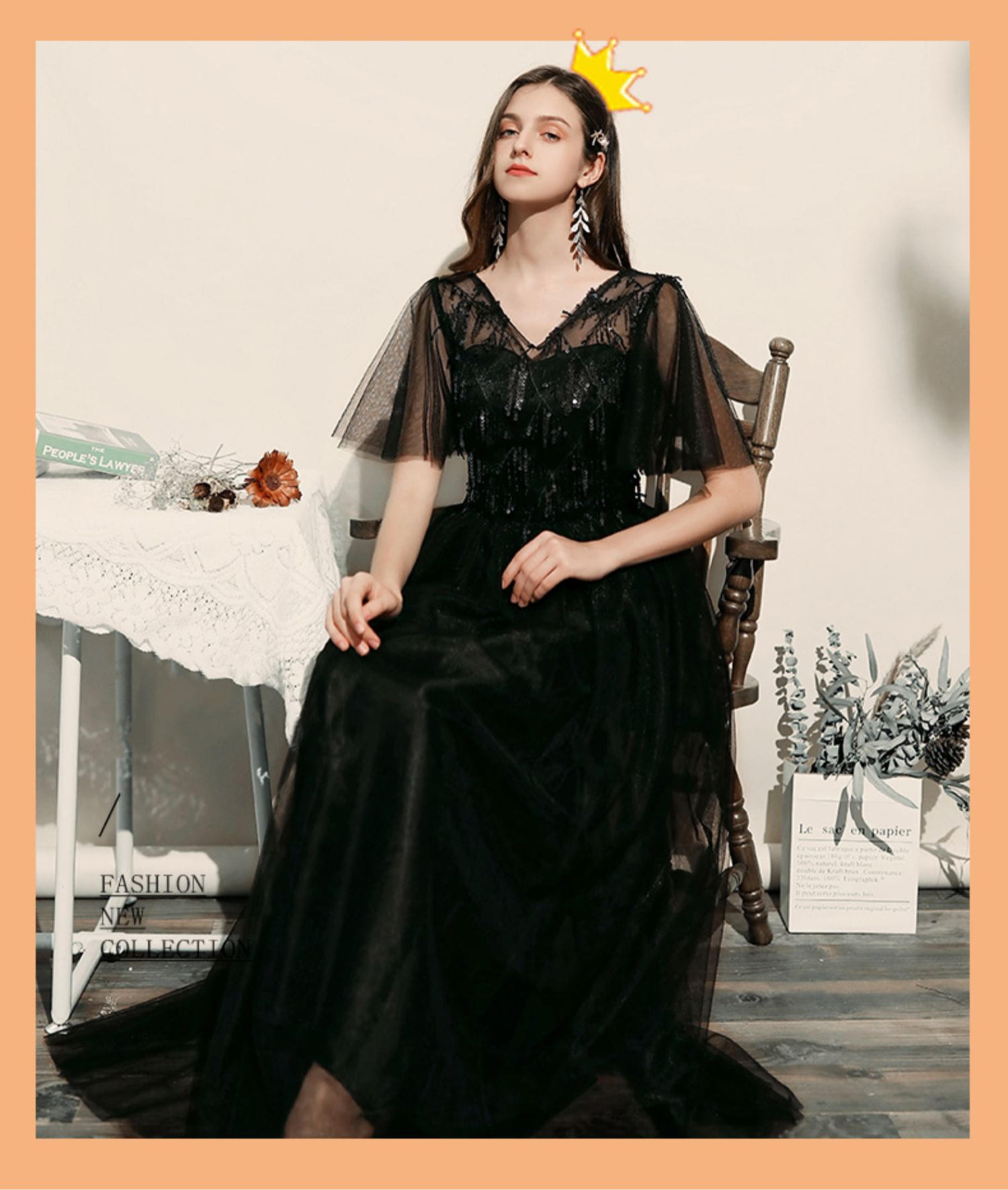 Modest-Black-Chiffon-Wedding-Party-Bridesmaid-Long-Formal-Dress11