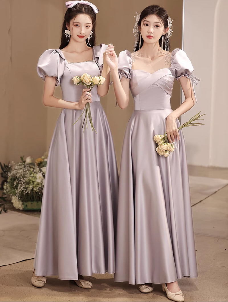 Modest Soft Grayish Purple Satin Summer Bridesmaids Long Dress01