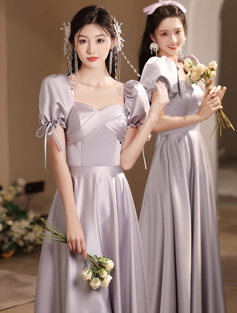 Modest Soft Grayish Purple Satin Summer Bridesmaids Long Dress03