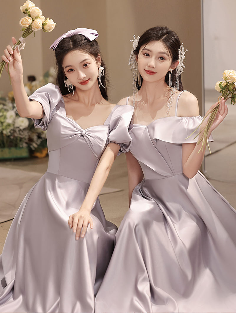 Modest Soft Grayish Purple Satin Summer Bridesmaids Long Dress04