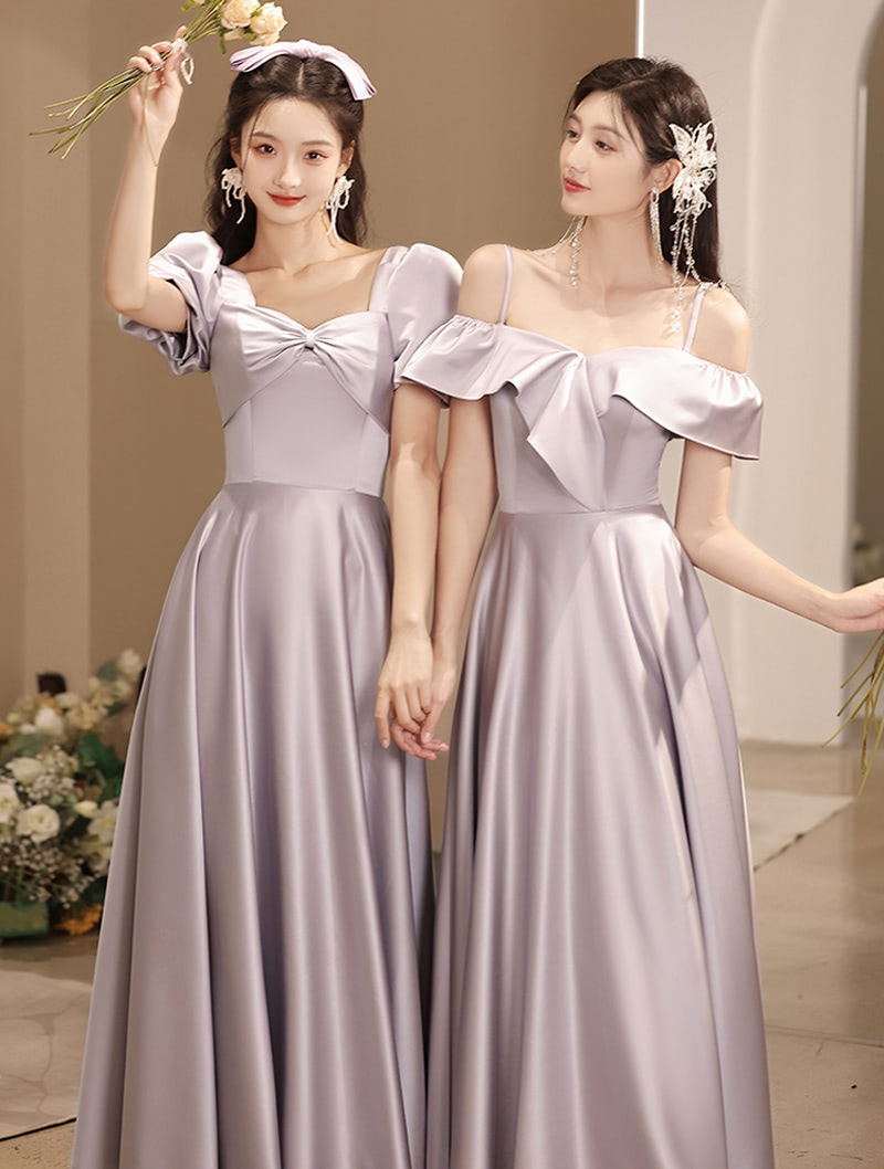 Modest Soft Grayish Purple Satin Summer Bridesmaids Long Dress05