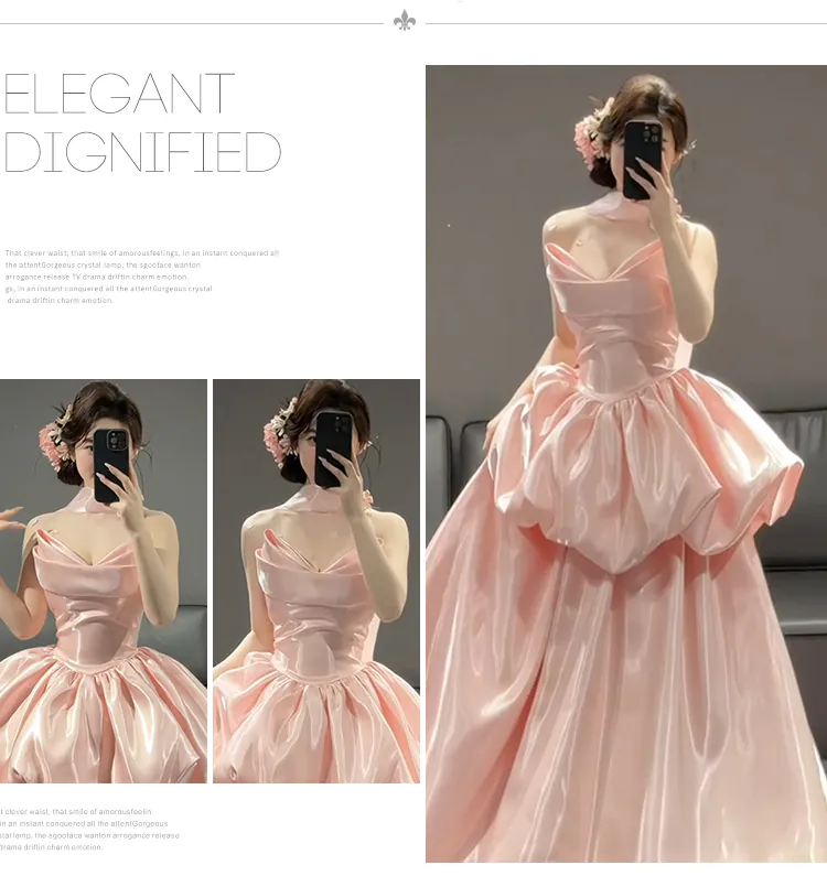 Pink-French-Princess-Style-Satin-Pleated-Skirt-Strapless-Ball-Gown-Party-Dress07