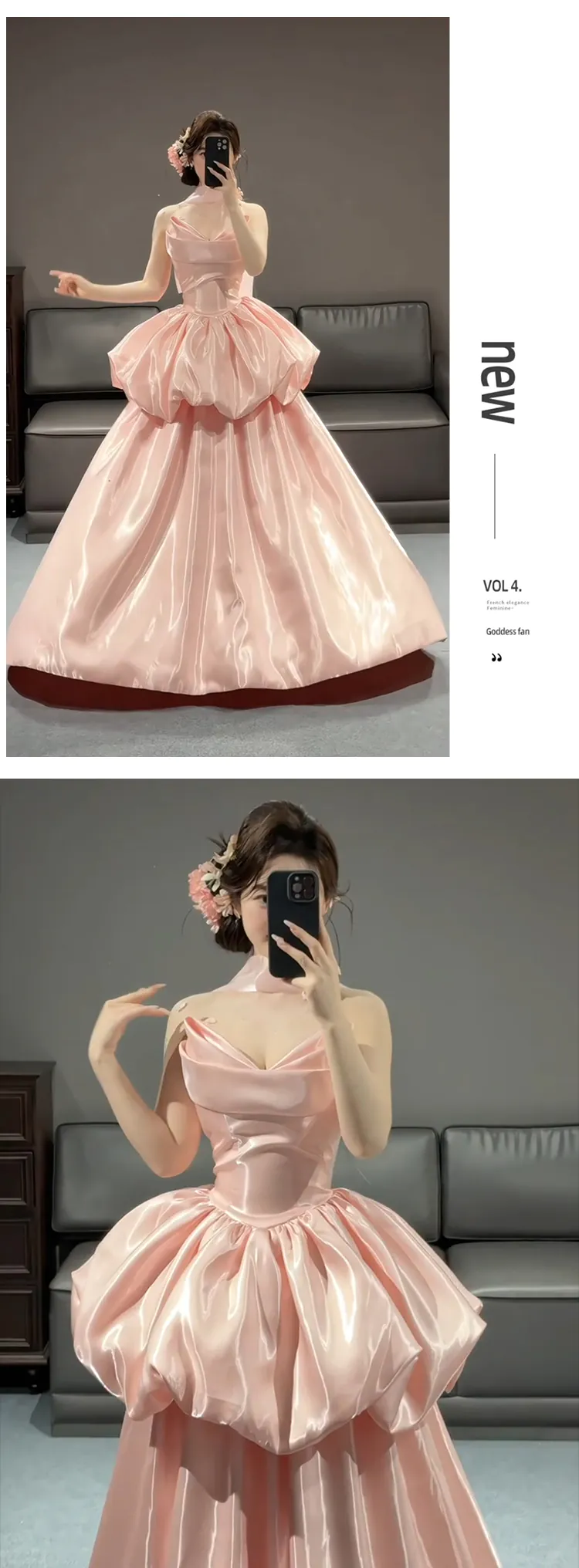 Pink-French-Princess-Style-Satin-Pleated-Skirt-Strapless-Ball-Gown-Party-Dress10