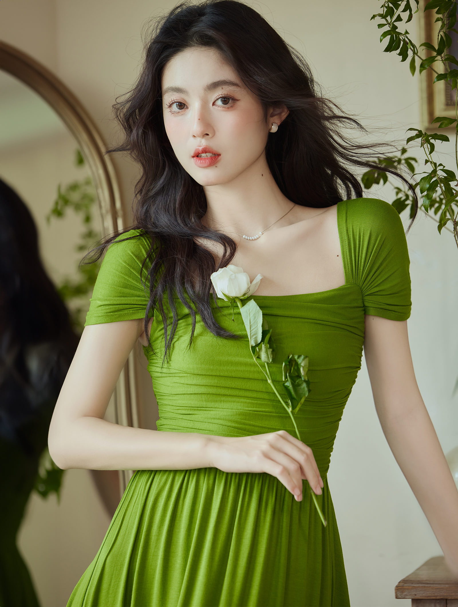 Retro Wasabi Green Short Sleeve Slim Fit Summer Casual Dress02