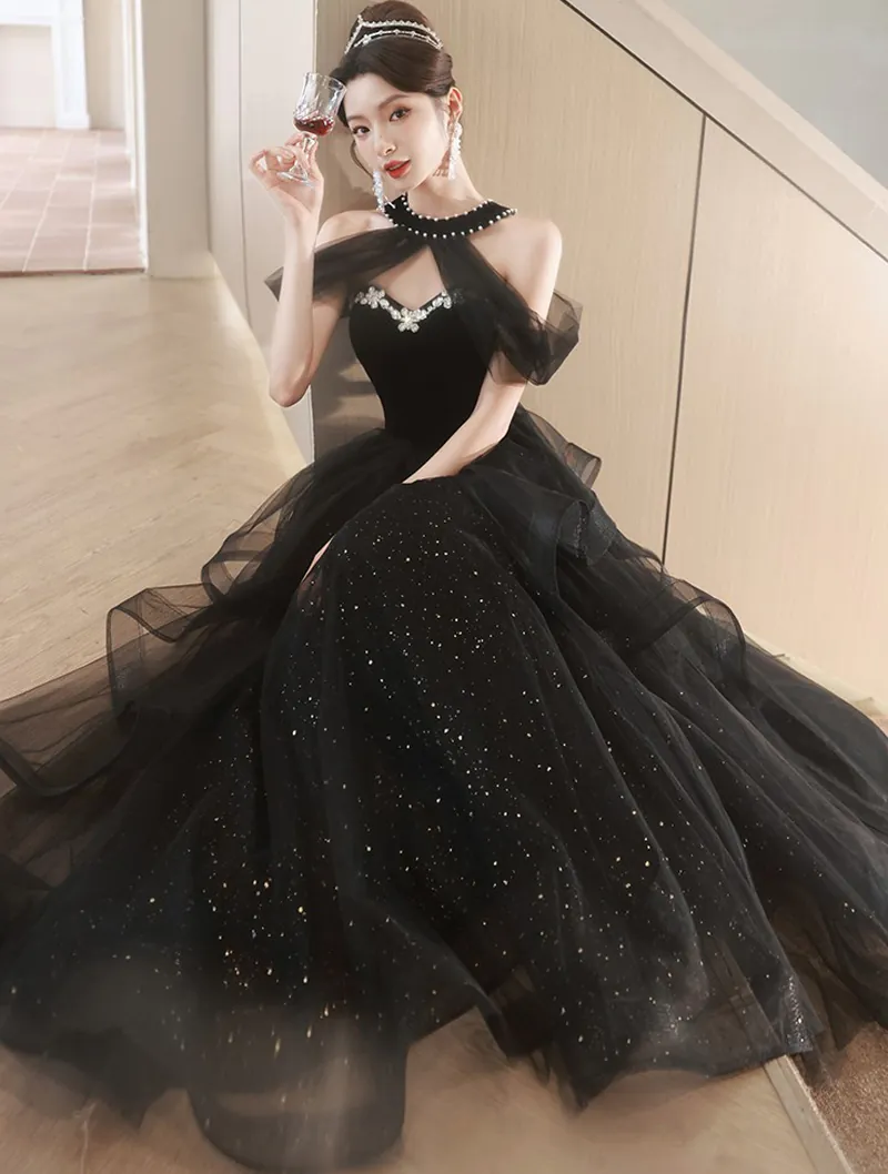 Romantic Sweetheart Neckline Halter Black Evening Cocktail Formal Dress02