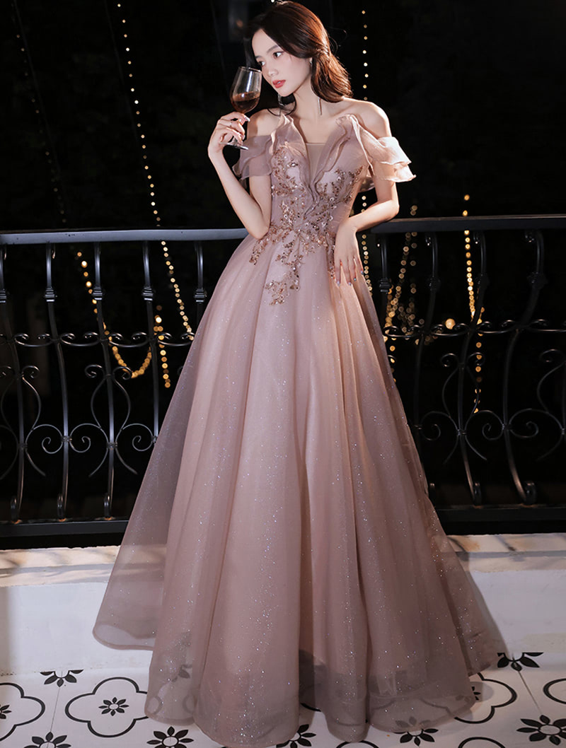 Sexy Princess Off Shoulder Pink Cocktail Prom Formal Maxi Dress01