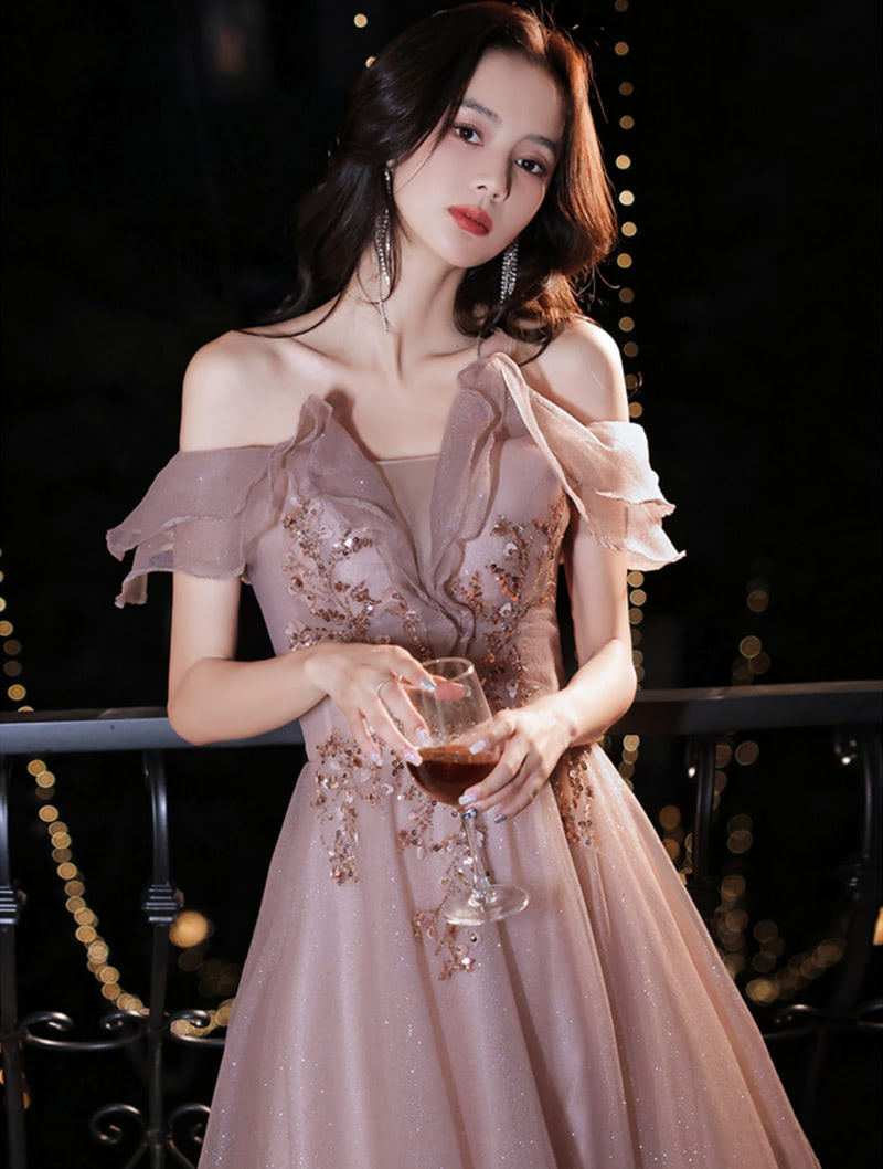 Sexy Princess Off Shoulder Pink Cocktail Prom Formal Maxi Dress05