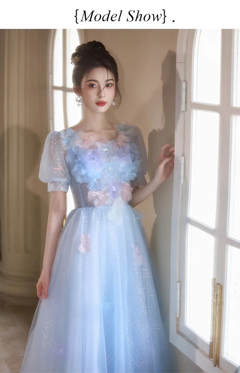 Soft-Blue-Princess-Tulle-3D-Floral-Short-Puff-Sleeve-Ball-Gown-Party-Dress10