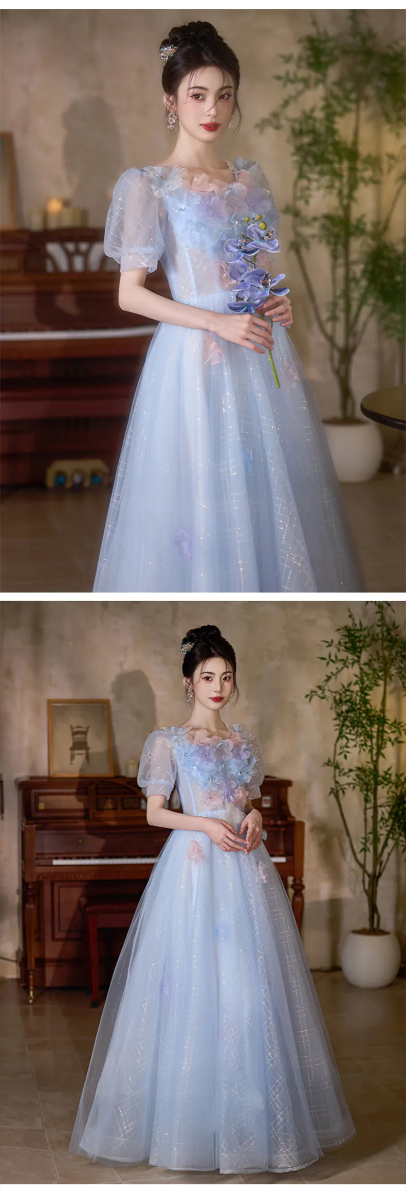 Soft-Blue-Princess-Tulle-3D-Floral-Short-Puff-Sleeve-Ball-Gown-Party-Dress14