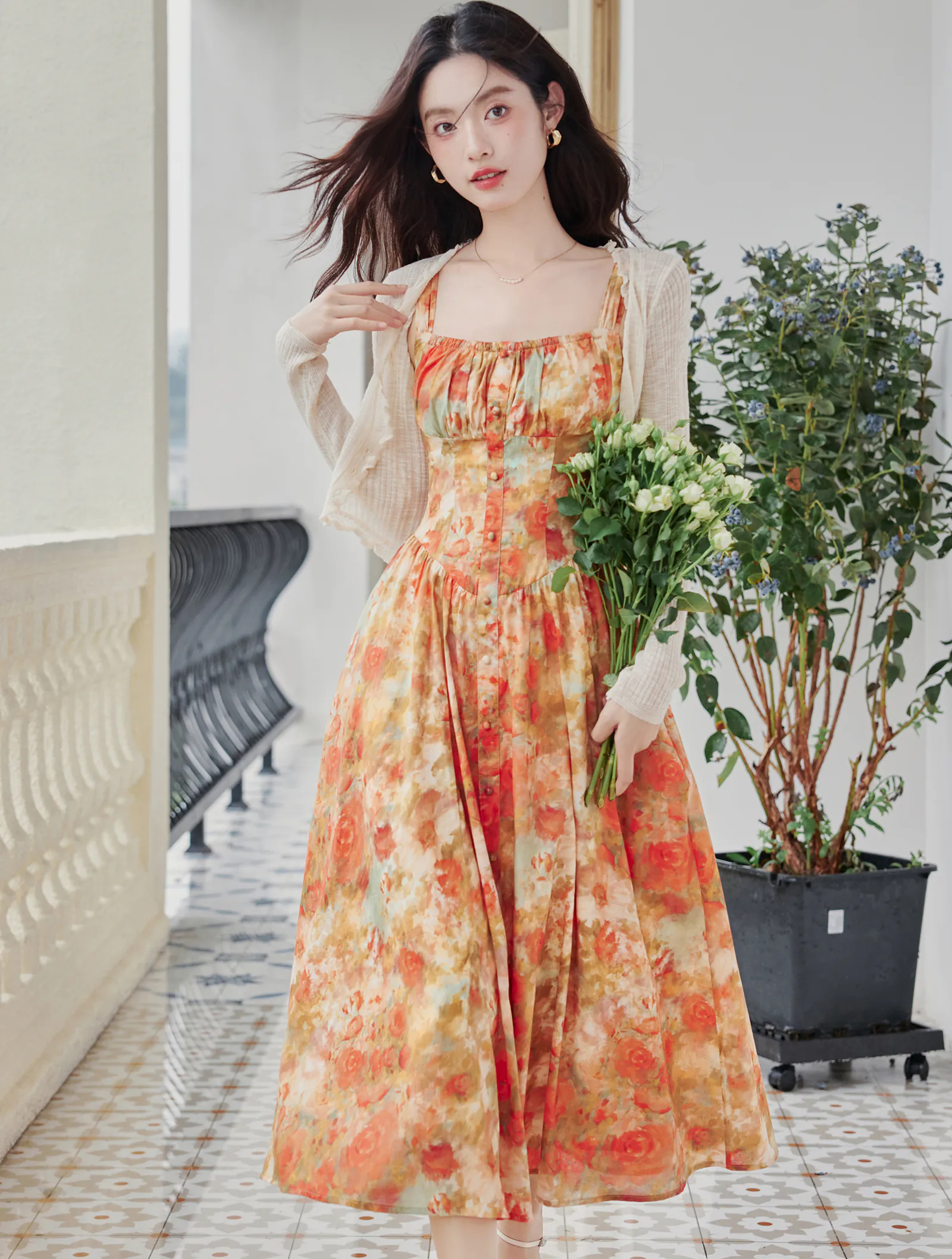 Sweet Ladies Tie-Dye Floral Summer Beach Casual Dress with Cardigan Set - FloraShe Sweet Ladies Tie-Dye Floral Summer Beach Casual Dress with Cardigan Set - FloraShe