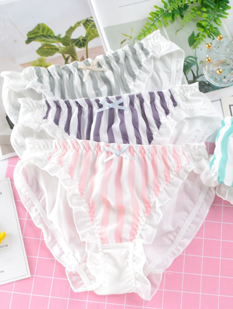 Sweet Printed Stripe Underwear Soft Cotton Bikini Panties02