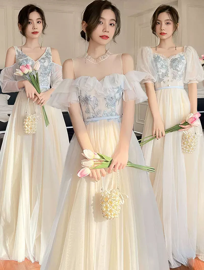 Unique Champagne Chiffon Beach Wedding Bridesmaid Long Dress01