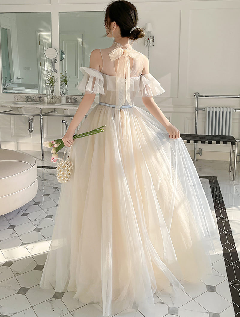 Unique Champagne Chiffon Beach Wedding Bridesmaid Long Dress04