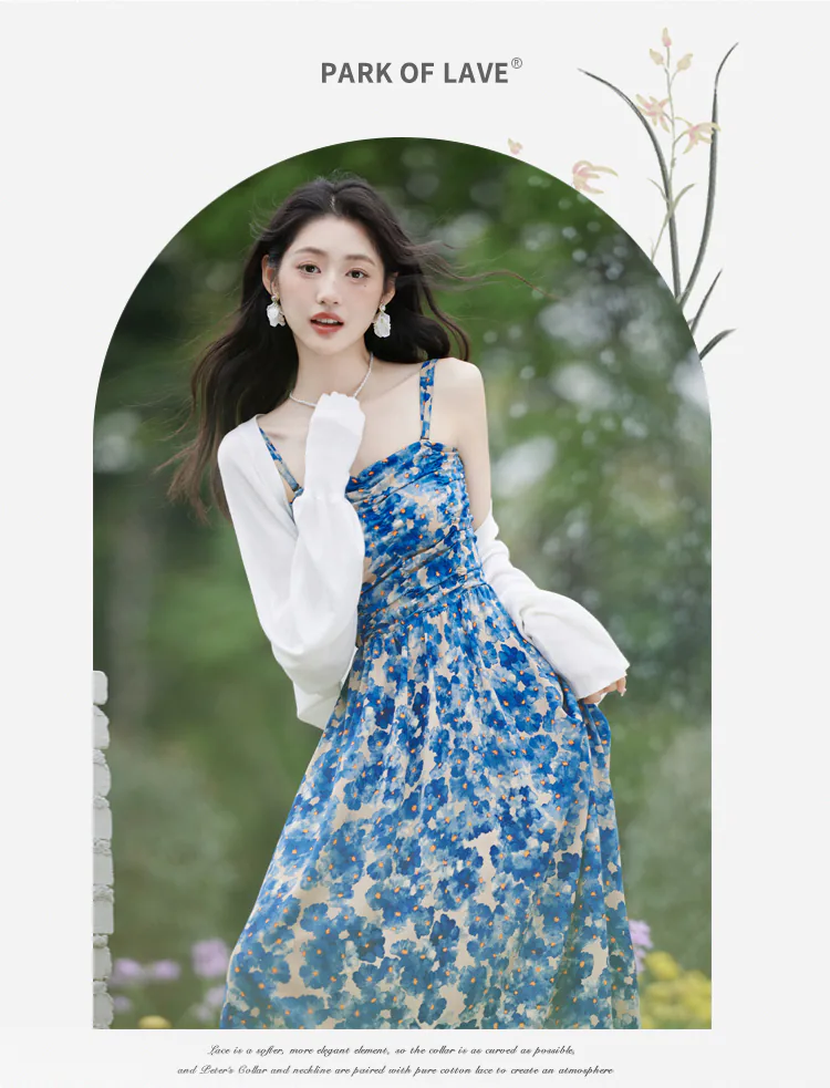Vintage-Blue-Floral-Slip-Dress-with-Cardigan-Set-Casual-Vacation-Outfit09