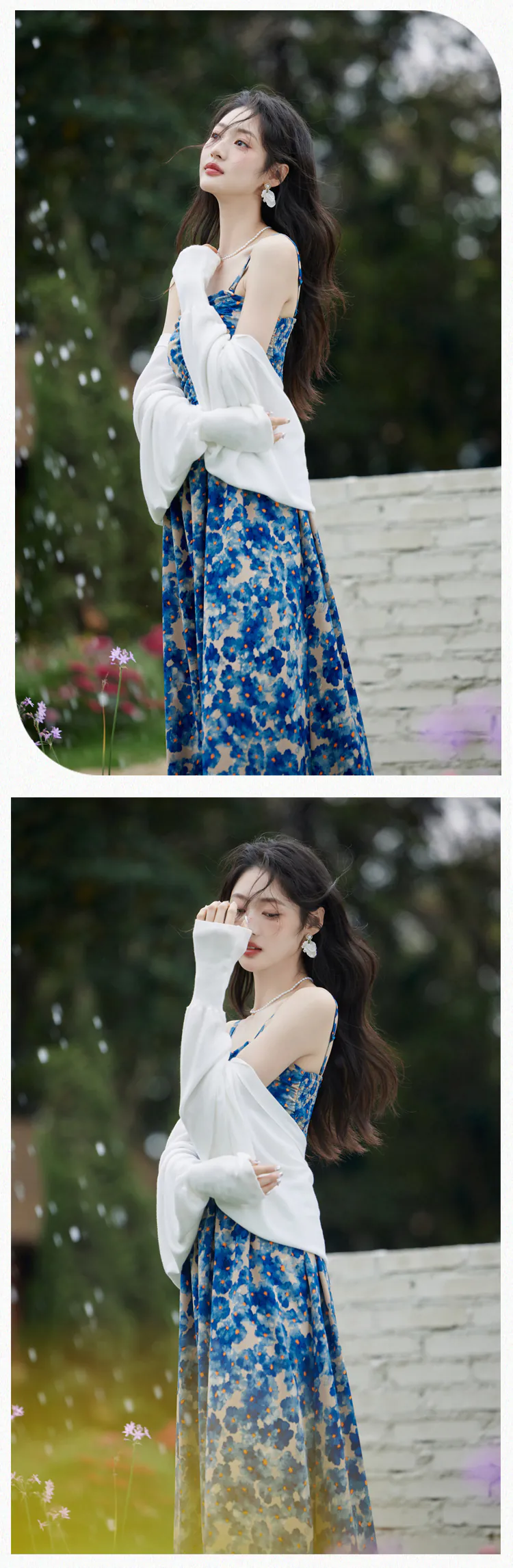 Vintage-Blue-Floral-Slip-Dress-with-Cardigan-Set-Casual-Vacation-Outfit13