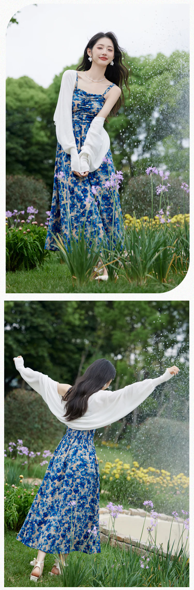 Vintage-Blue-Floral-Slip-Dress-with-Cardigan-Set-Casual-Vacation-Outfit14