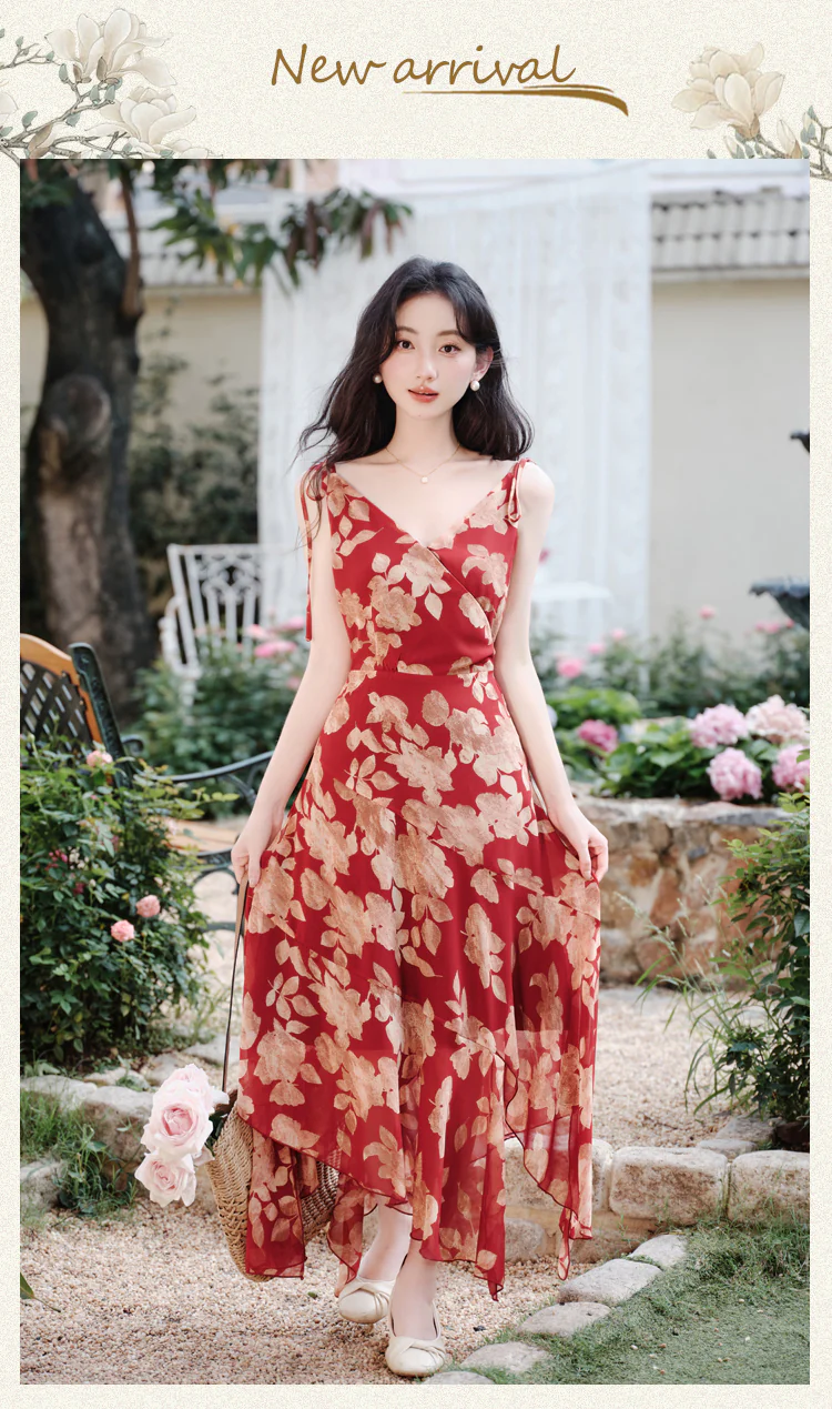 Vintage-Red-Floral-Print-Asymmetrical-Hem-Dress-with-Cardigan-Two-Piece-Set07