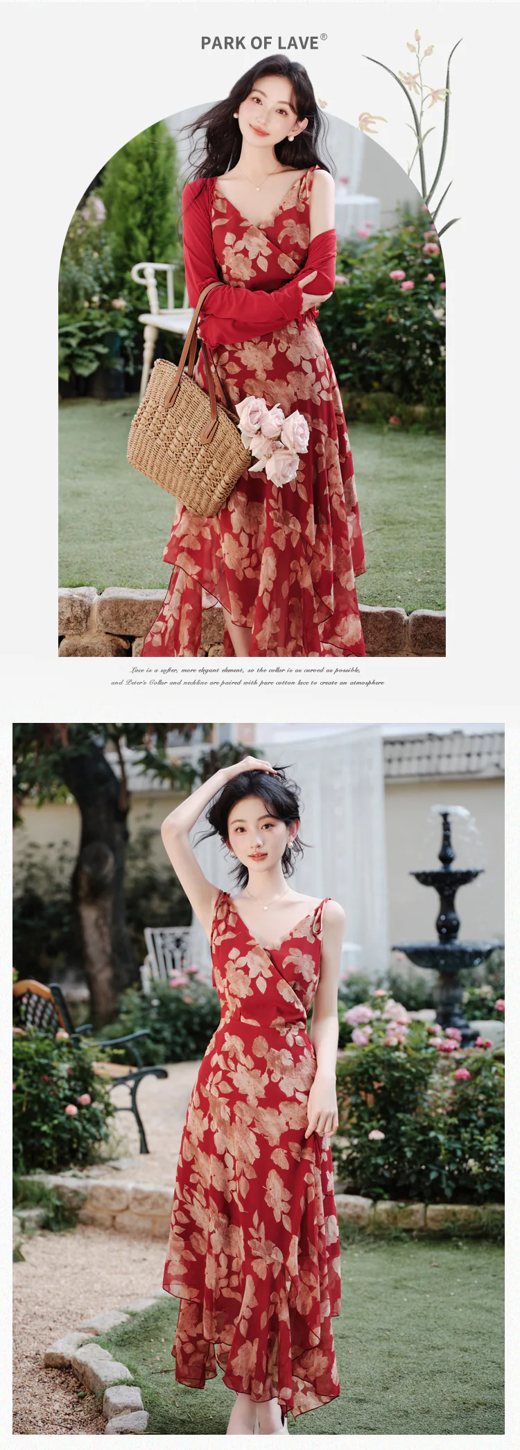 Vintage-Red-Floral-Print-Asymmetrical-Hem-Dress-with-Cardigan-Two-Piece-Set09